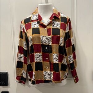 Notations Bold Checkered Blazer with Zebra Accents